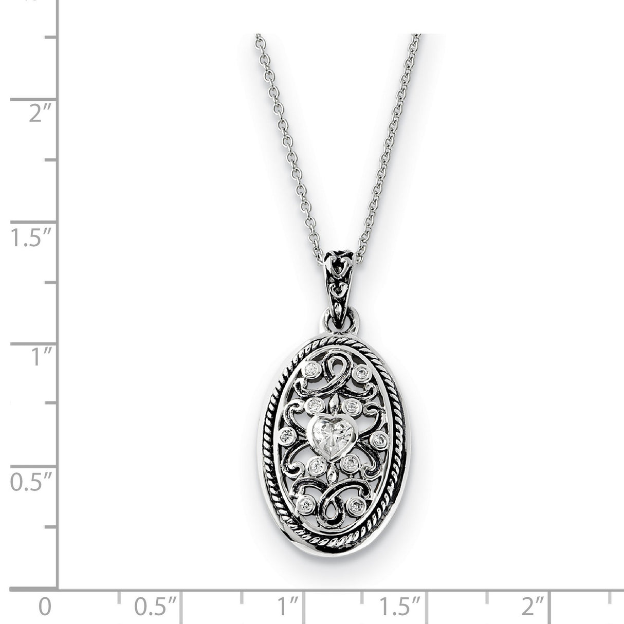 Antiqued CZ Because Of You 18in Necklace Charm Pendant in Real 925 Sterling Silver