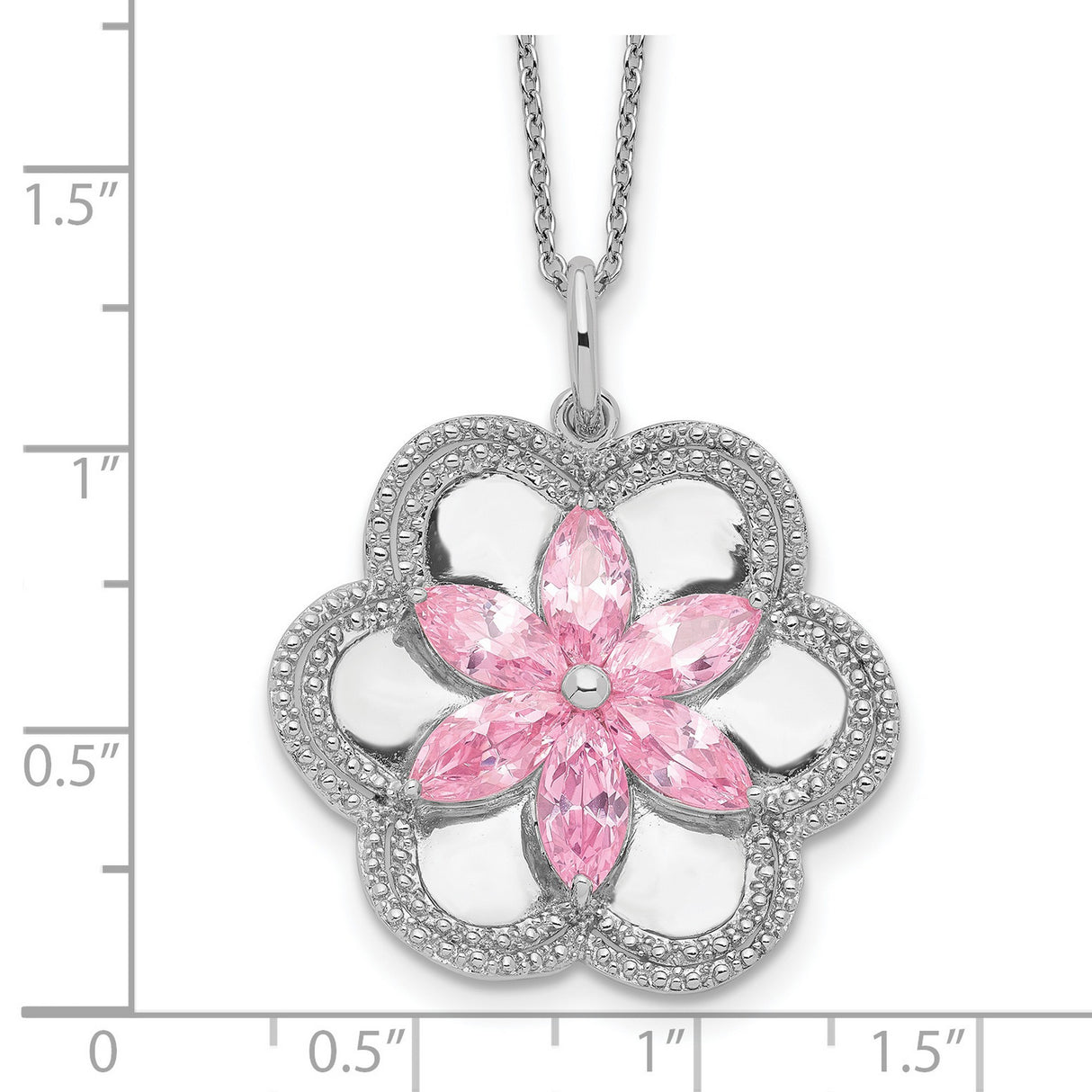 CZ Pretty in Pink Flower 18 Inch Necklace Charm Pendant in Real 925 Sterling Silver