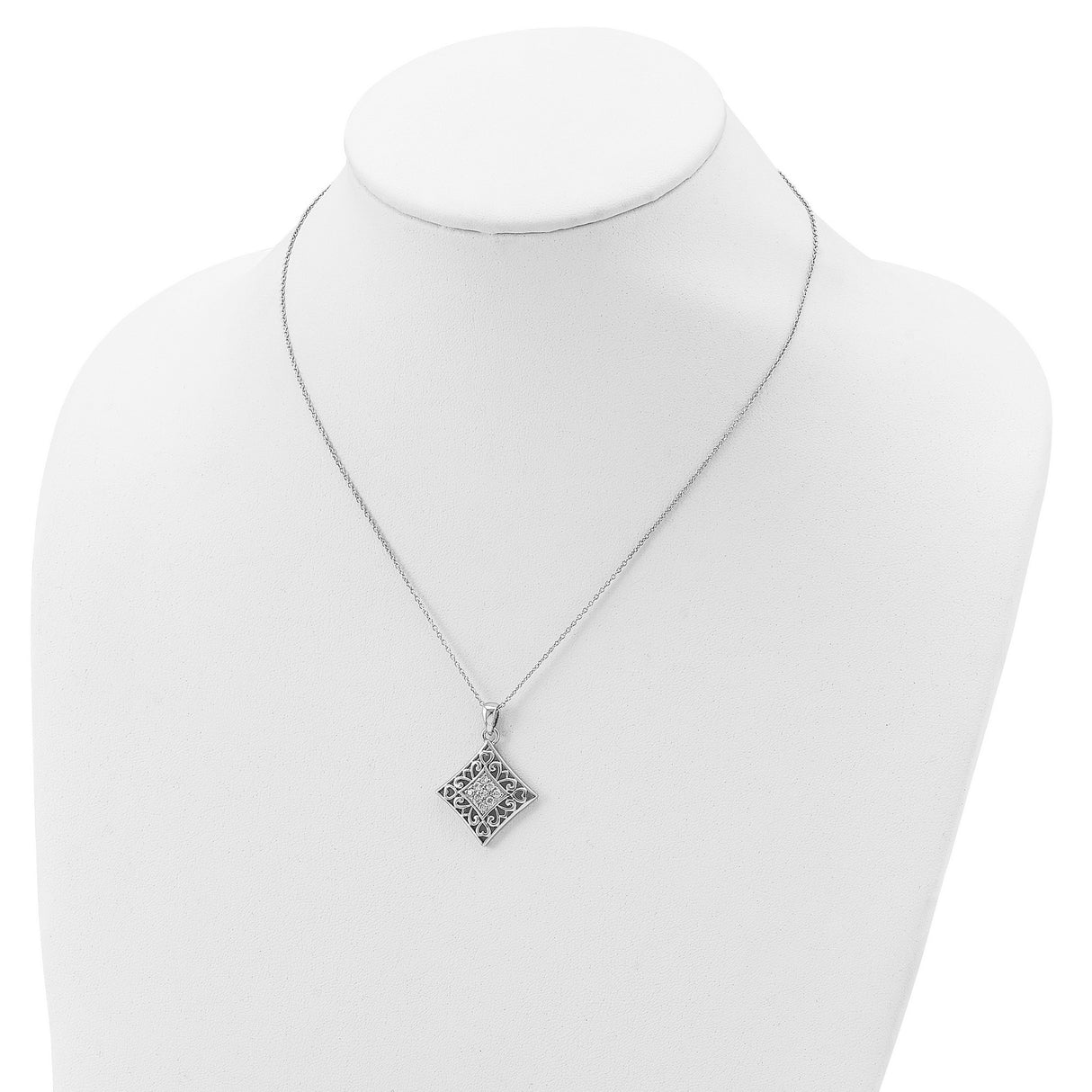 CZ I Love You All Year Long 18in Necklace Charm Pendant in Real 925 Sterling Silver