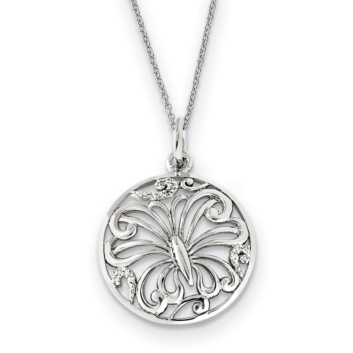 CZ Miracles 18in Butterfly Necklace Charm Pendant in Real 925 Sterling Silver