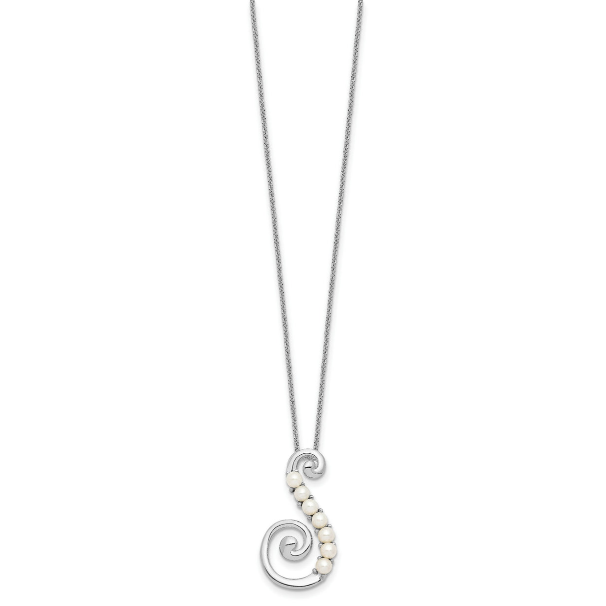 FW Cultured Pearl Reaching Out 18in Necklace Charm Pendant in Real 925 Sterling Silver