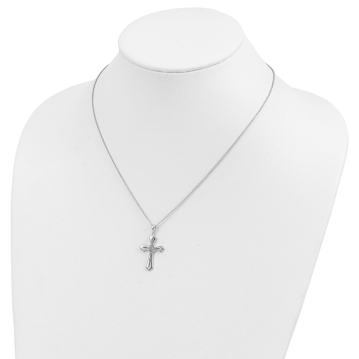 Sterling Silver Cross Pendant with Beveled Edges and Vintage Vine Design