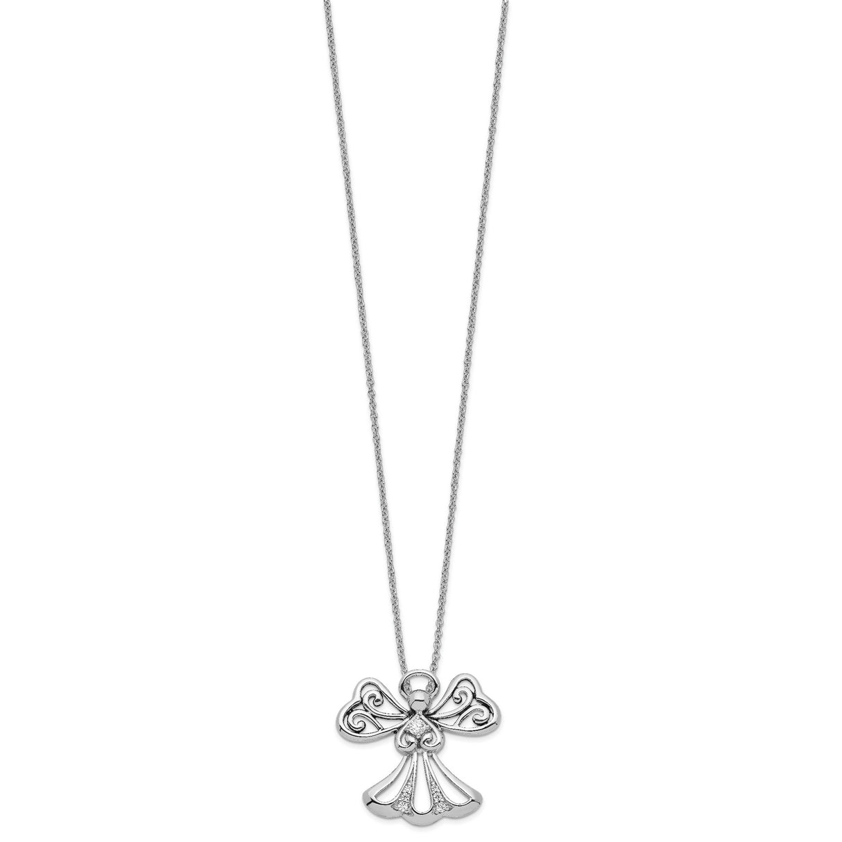 CZ Angel of Kindness 18in Angel Necklace Charm Pendant in Real 925 Sterling Silver