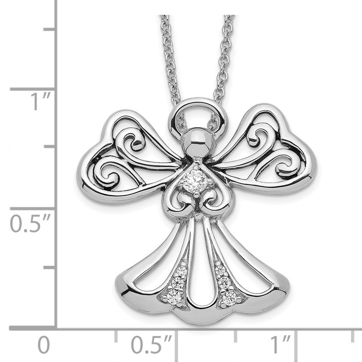 CZ Angel of Kindness 18in Angel Necklace Charm Pendant in Real 925 Sterling Silver