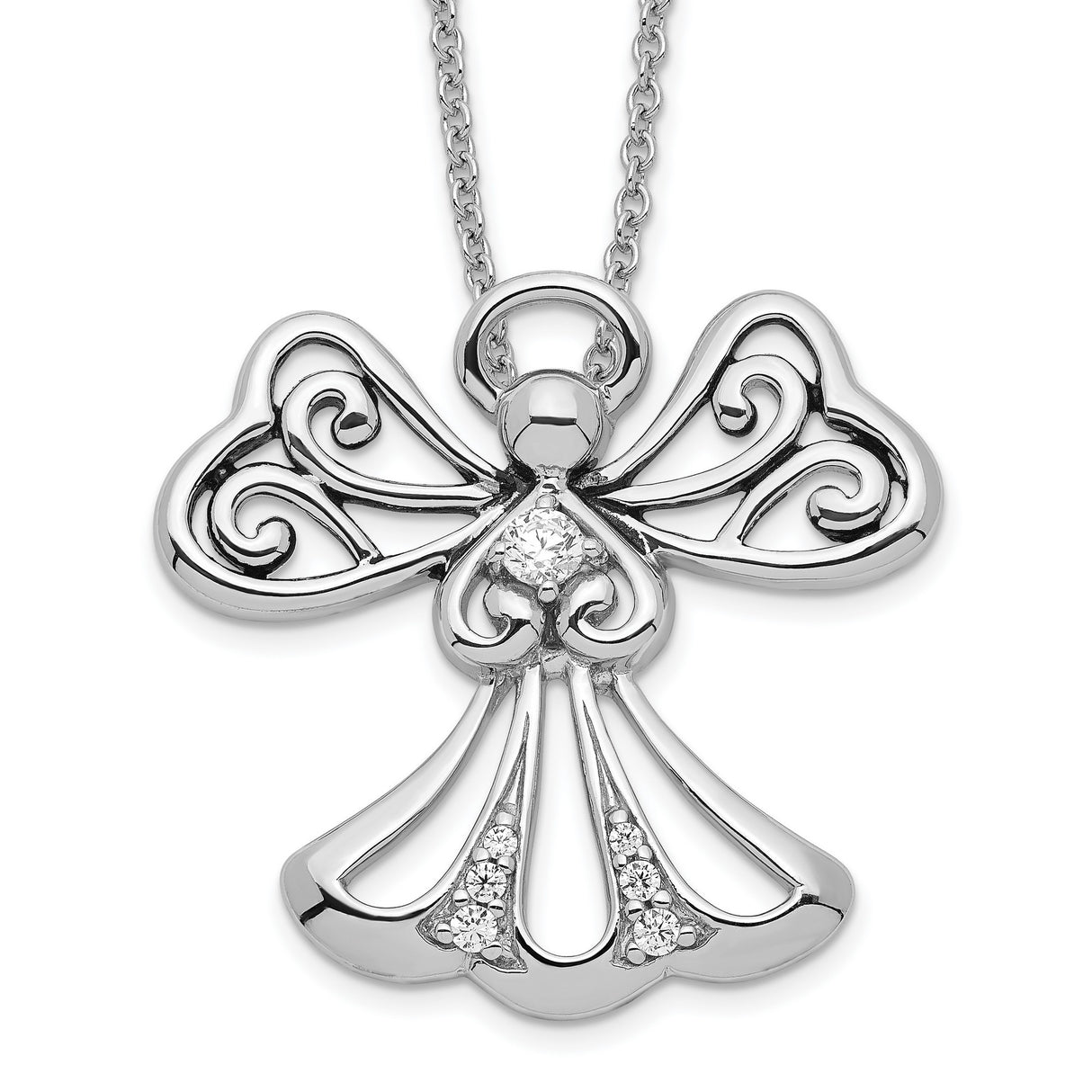 CZ Angel of Kindness 18in Angel Necklace Charm Pendant in Real 925 Sterling Silver