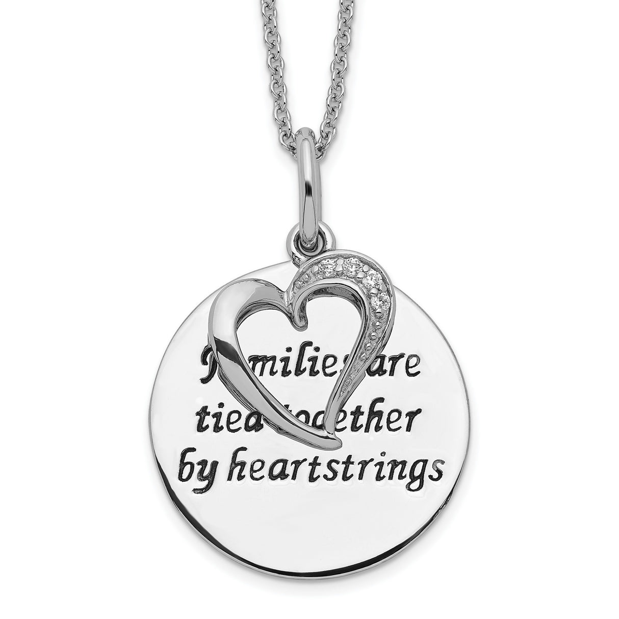Antiqued CZ Families Are Tied Together 18in Heart Necklace Charm Pendant in Real 925 Sterling Silver