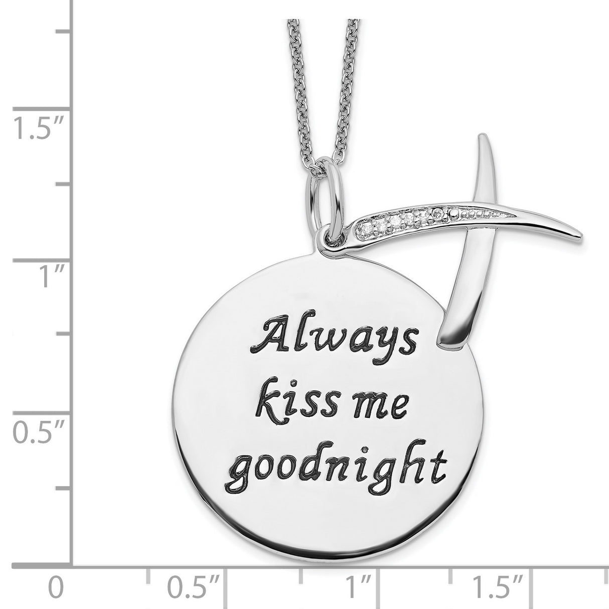 Antiqued CZ Always Kiss Me Goodnight 18in Necklace Charm Pendant in Real 925 Sterling Silver