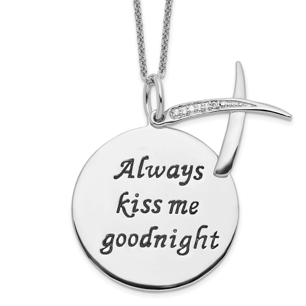Antiqued CZ Always Kiss Me Goodnight 18in Necklace Charm Pendant in Real 925 Sterling Silver