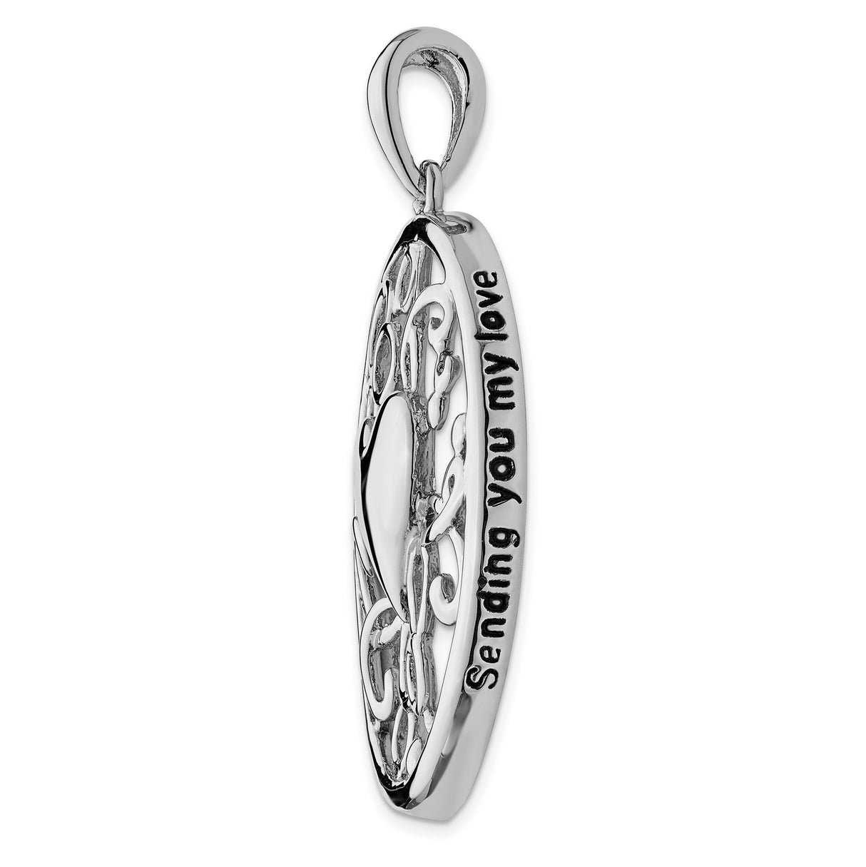 Antiqued Sending You My Love Heart 18 Inch Necklace Charm Pendant in Real 925 Sterling Silver