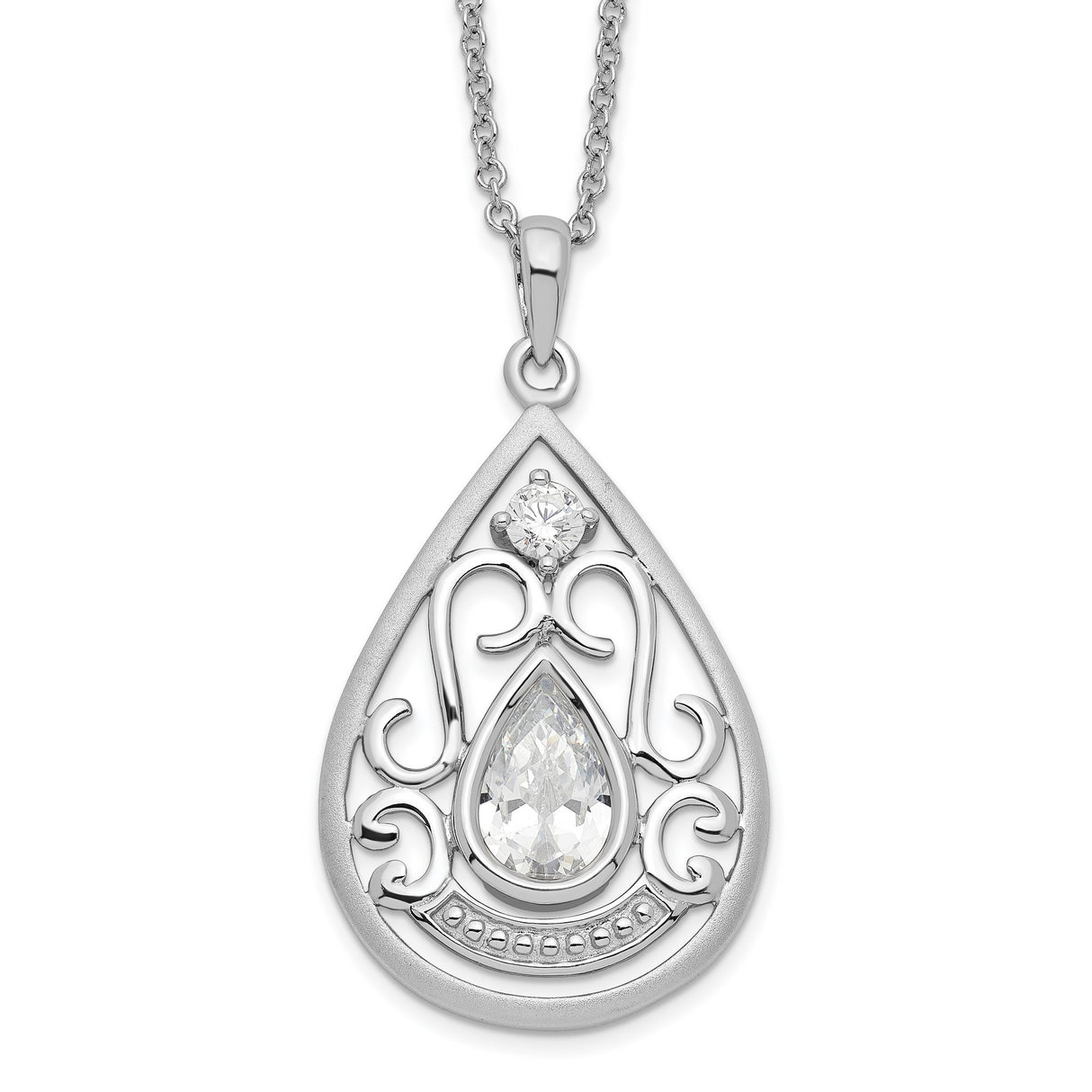 CZ In Loving Memory 18in Necklace Charm Pendant in Real 925 Sterling Silver
