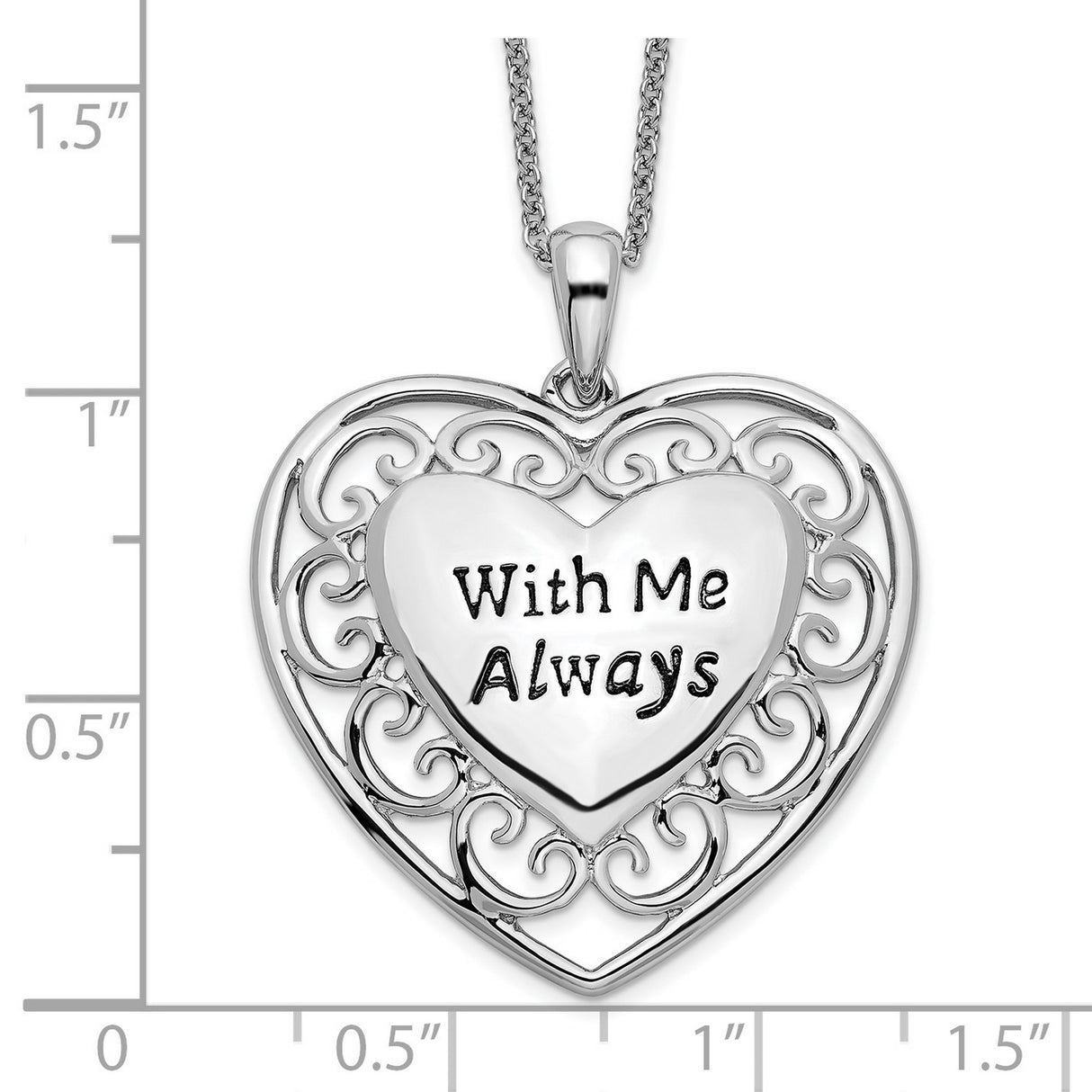 Antiqued With Me Always 18in Heart Necklace Charm Pendant in Real 925 Sterling Silver