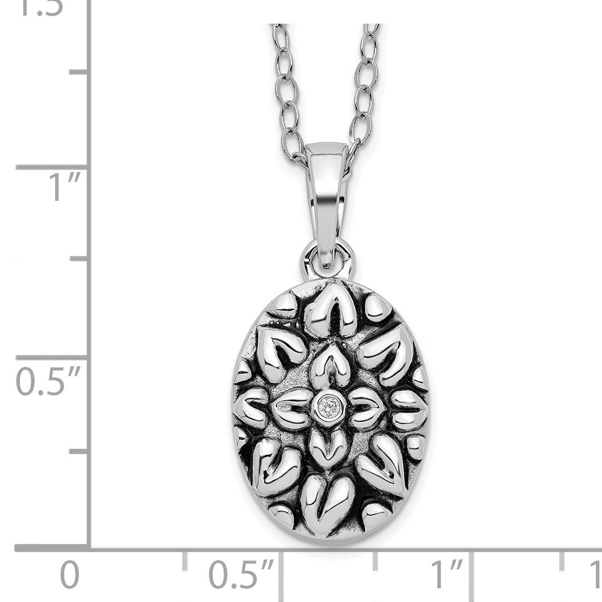CZ Antiqued Flower Ash Holder 18 Inch Necklace Charm Pendant in Real 925 Sterling Silver
