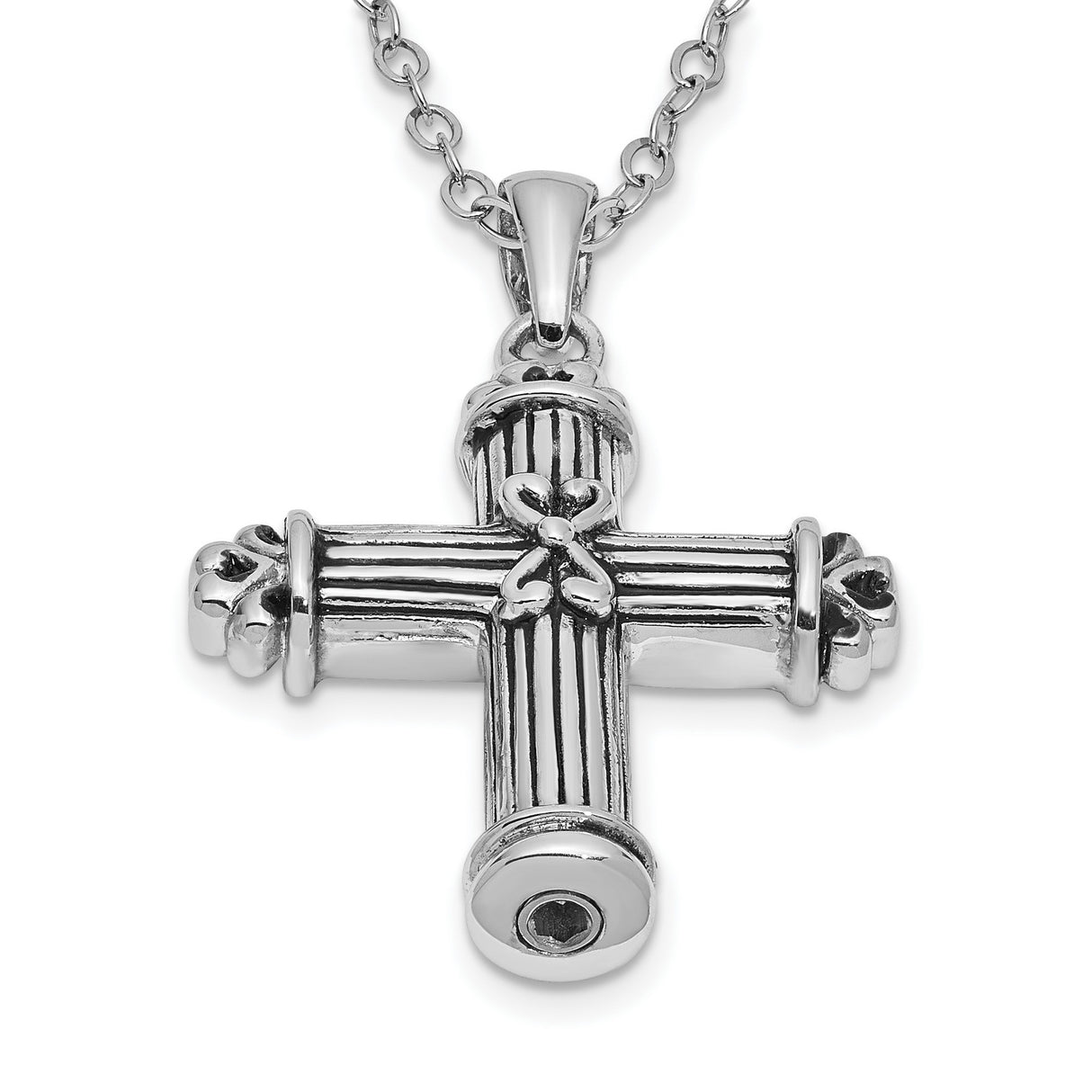 Antiqued Cross Ash Holder 18 Inch Necklace Charm Pendant in Real 925 Sterling Silver