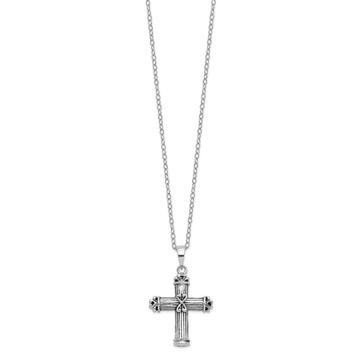Antiqued Cross Ash Holder 18 Inch Necklace Charm Pendant in Real 925 Sterling Silver