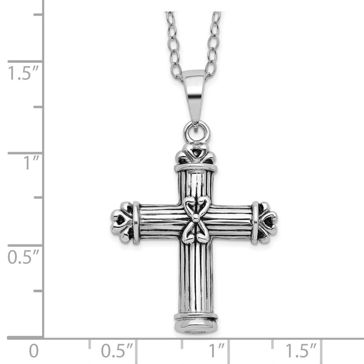 Antiqued Cross Ash Holder 18 Inch Necklace Charm Pendant in Real 925 Sterling Silver
