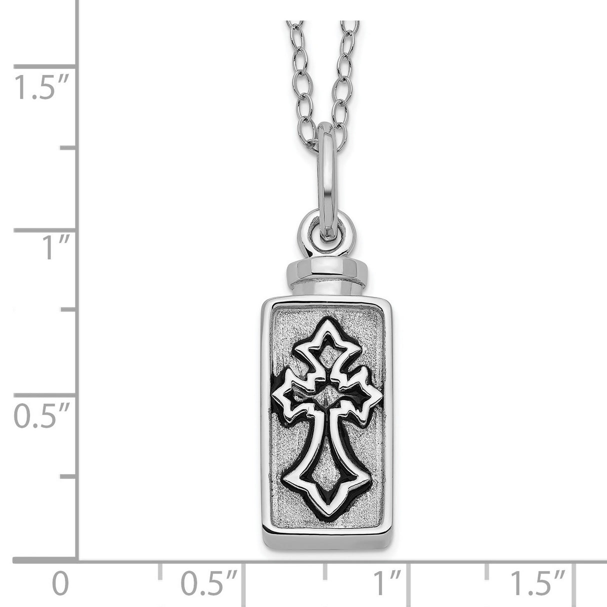 Antiqued Rectangle Box Cross Ash Holder 18 Inch Necklace Charm Pendant in Real 925 Sterling Silver