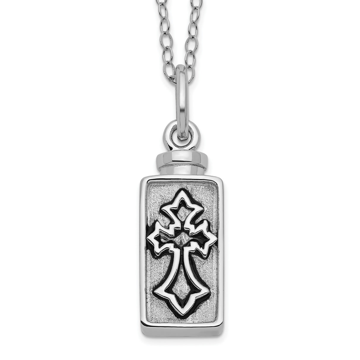Antiqued Rectangle Box Cross Ash Holder 18 Inch Necklace Charm Pendant in Real 925 Sterling Silver