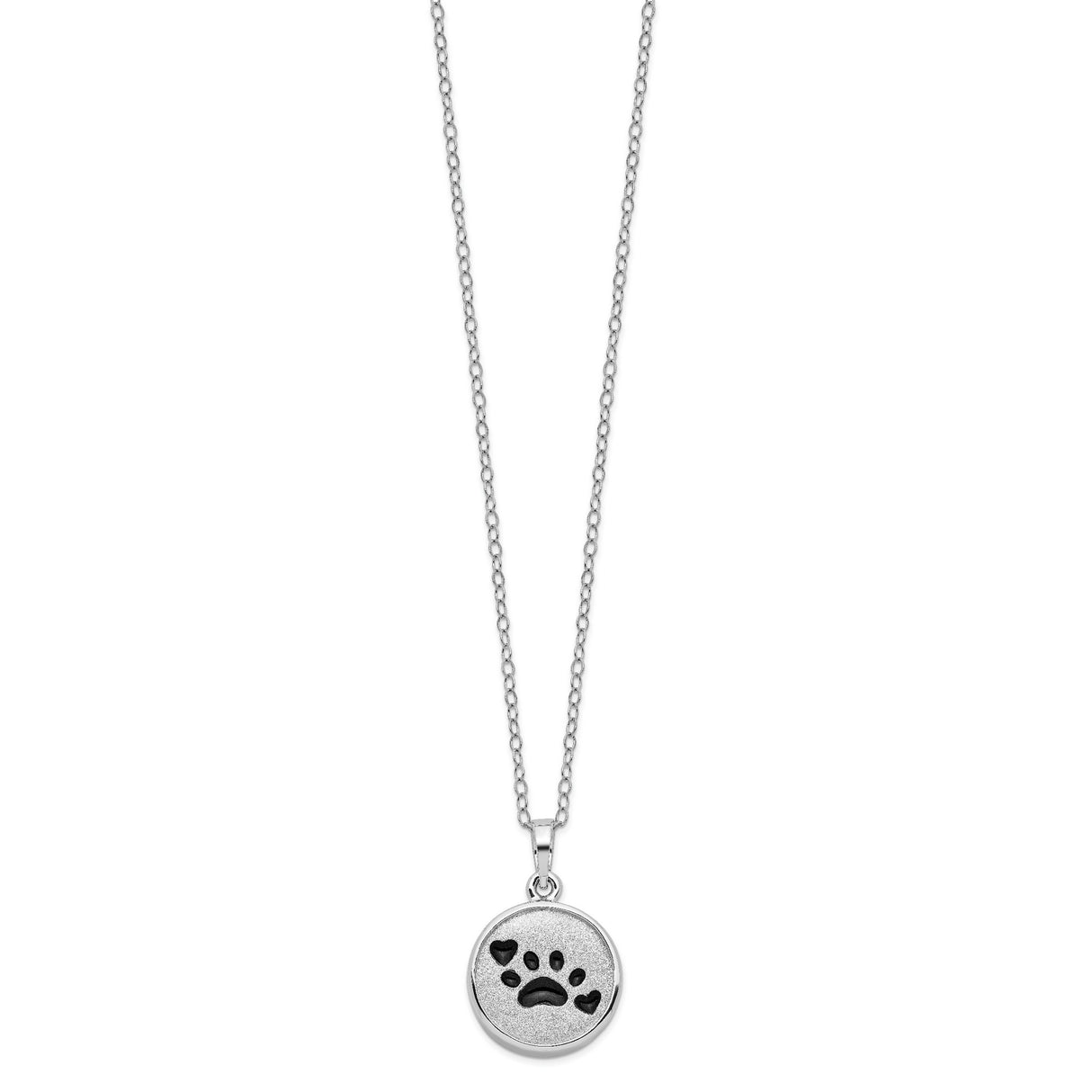Black Paw Prints And Hearts On Round Ash Holder Necklace Charm Pendant in Real 925 Sterling Silver