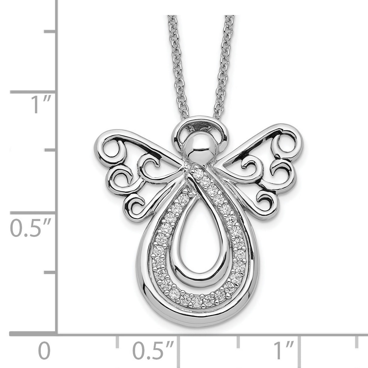 CZ Angel Of Comfort 18in. Necklace Charm Pendant in Real 925 Sterling Silver
