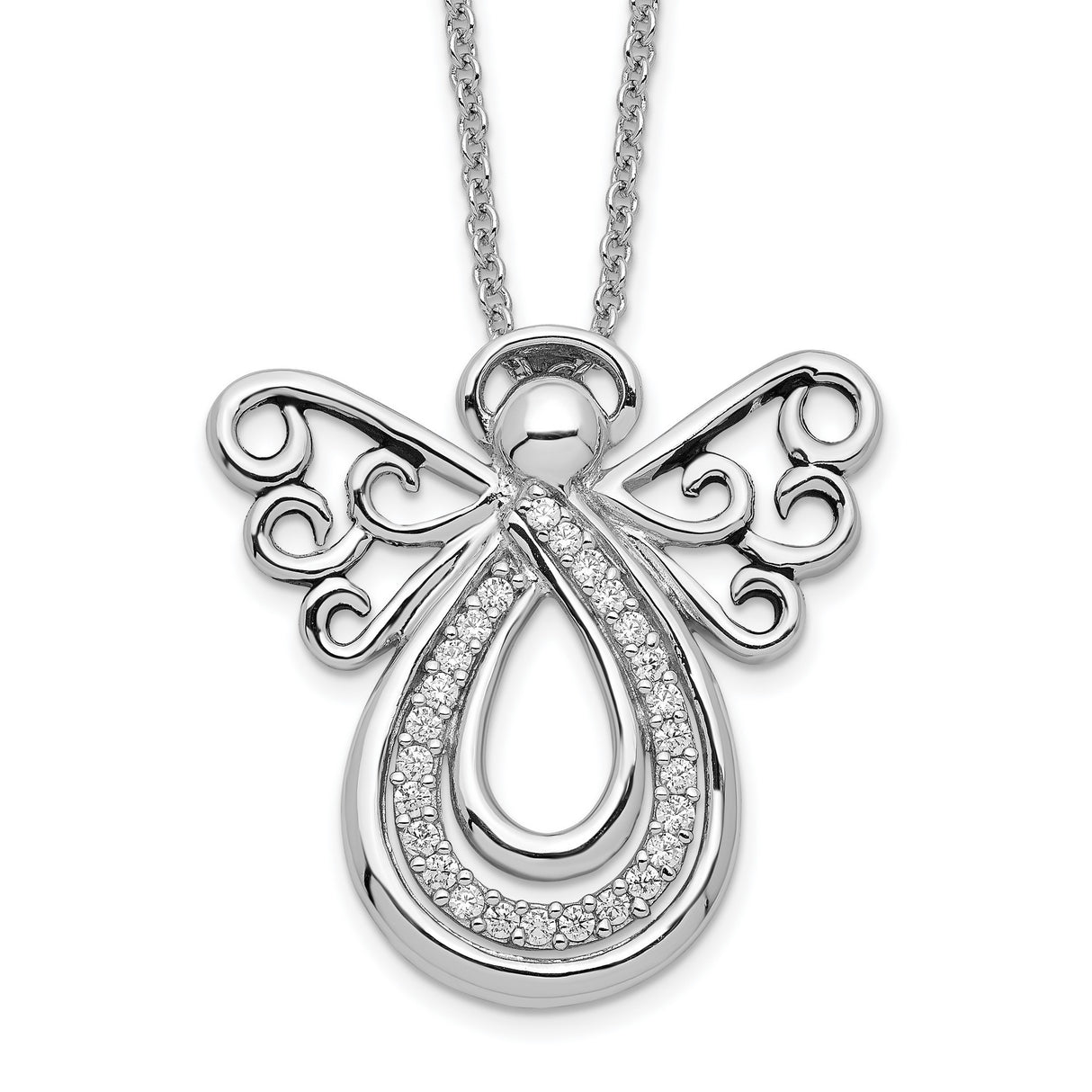 CZ Angel Of Comfort 18in. Necklace Charm Pendant in Real 925 Sterling Silver