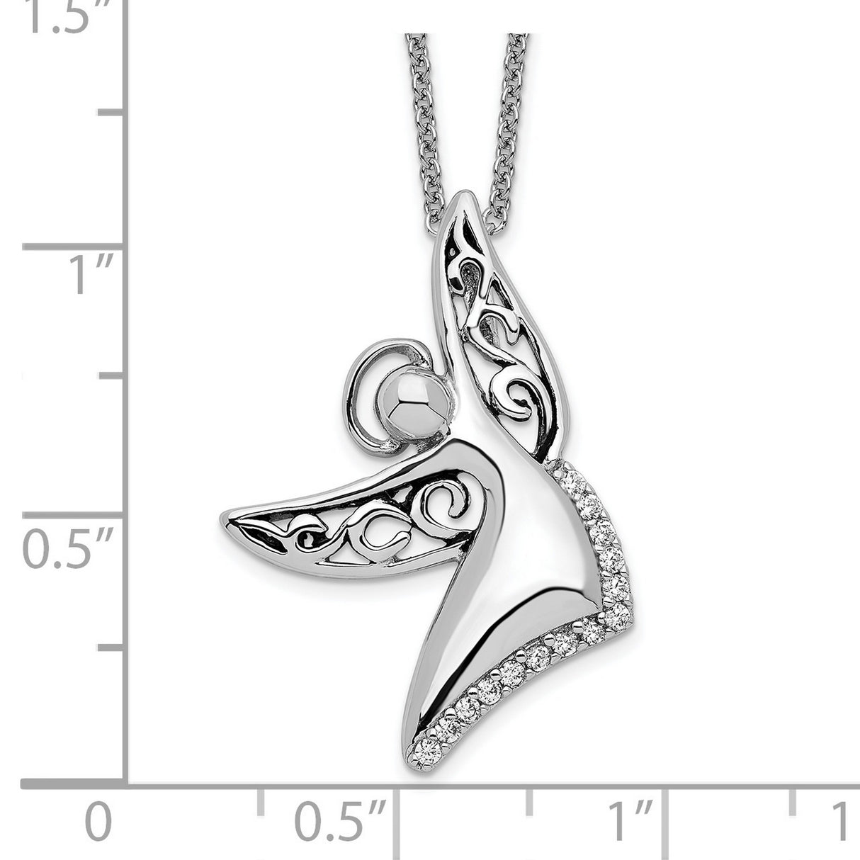 CZ Antiqued Angel Of Joy 18in. Necklace Charm Pendant in Real 925 Sterling Silver
