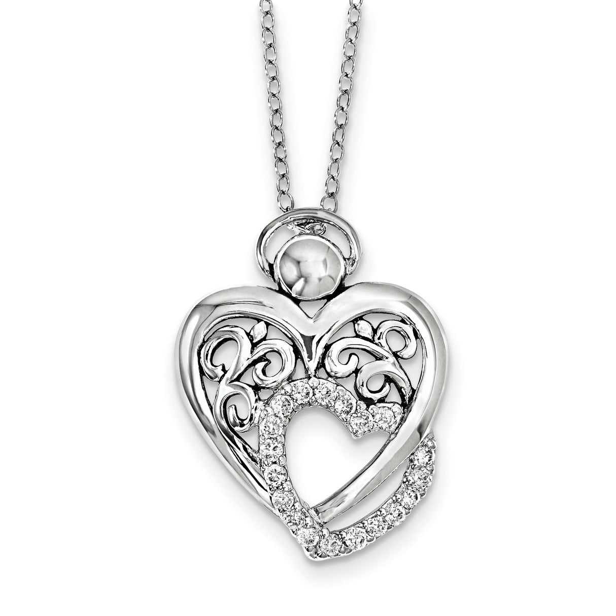 CZ Angel Of Marriage 18in. Necklace Charm Pendant in Real 925 Sterling Silver