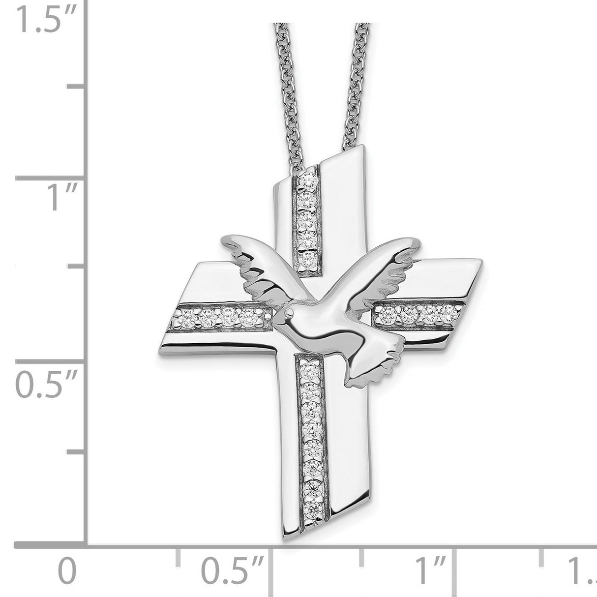 Confirmation Blessings Cross with Flying Dove Necklace Charm Pendant in Real 925 Sterling Silver