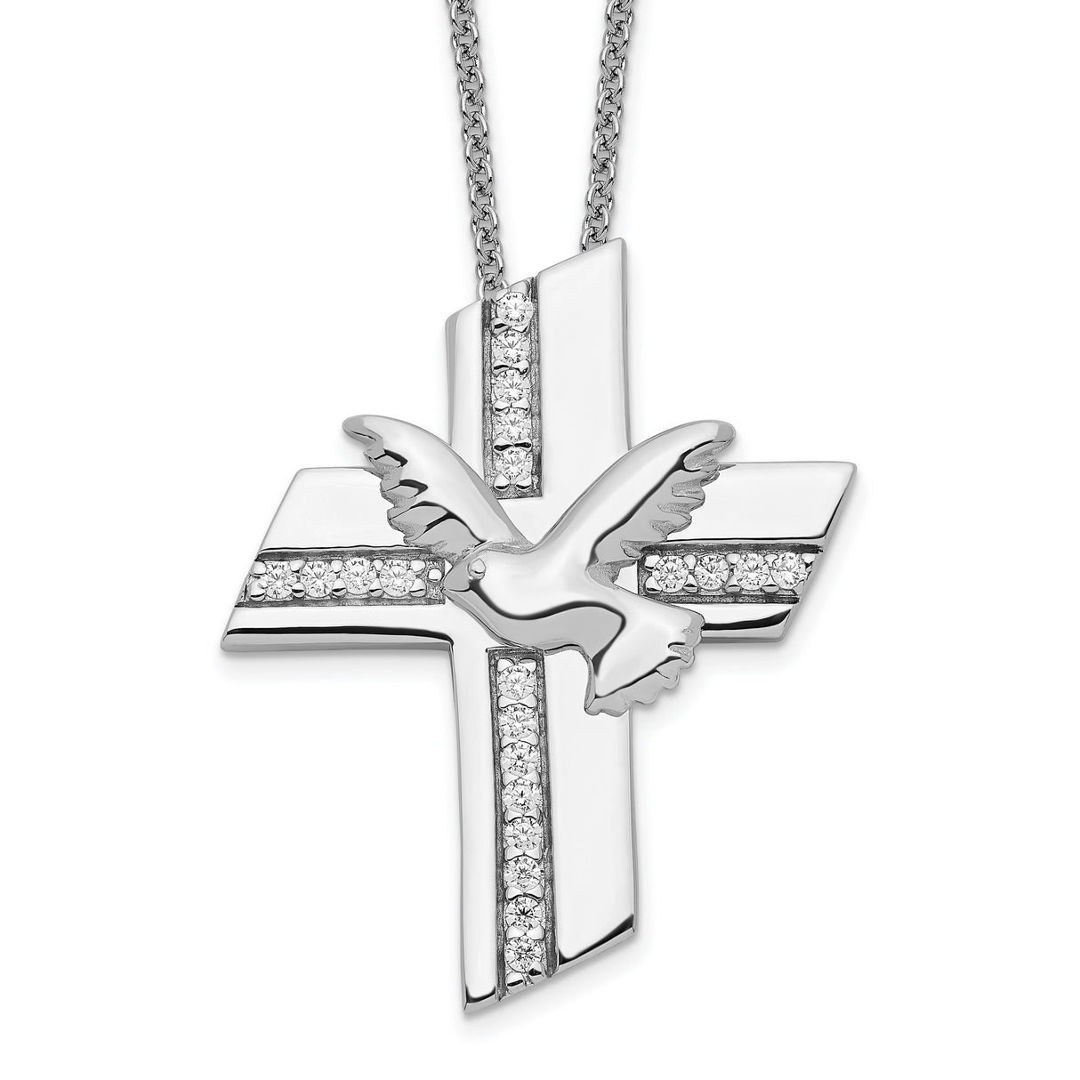 Confirmation Blessings Cross with Flying Dove Necklace Charm Pendant in Real 925 Sterling Silver
