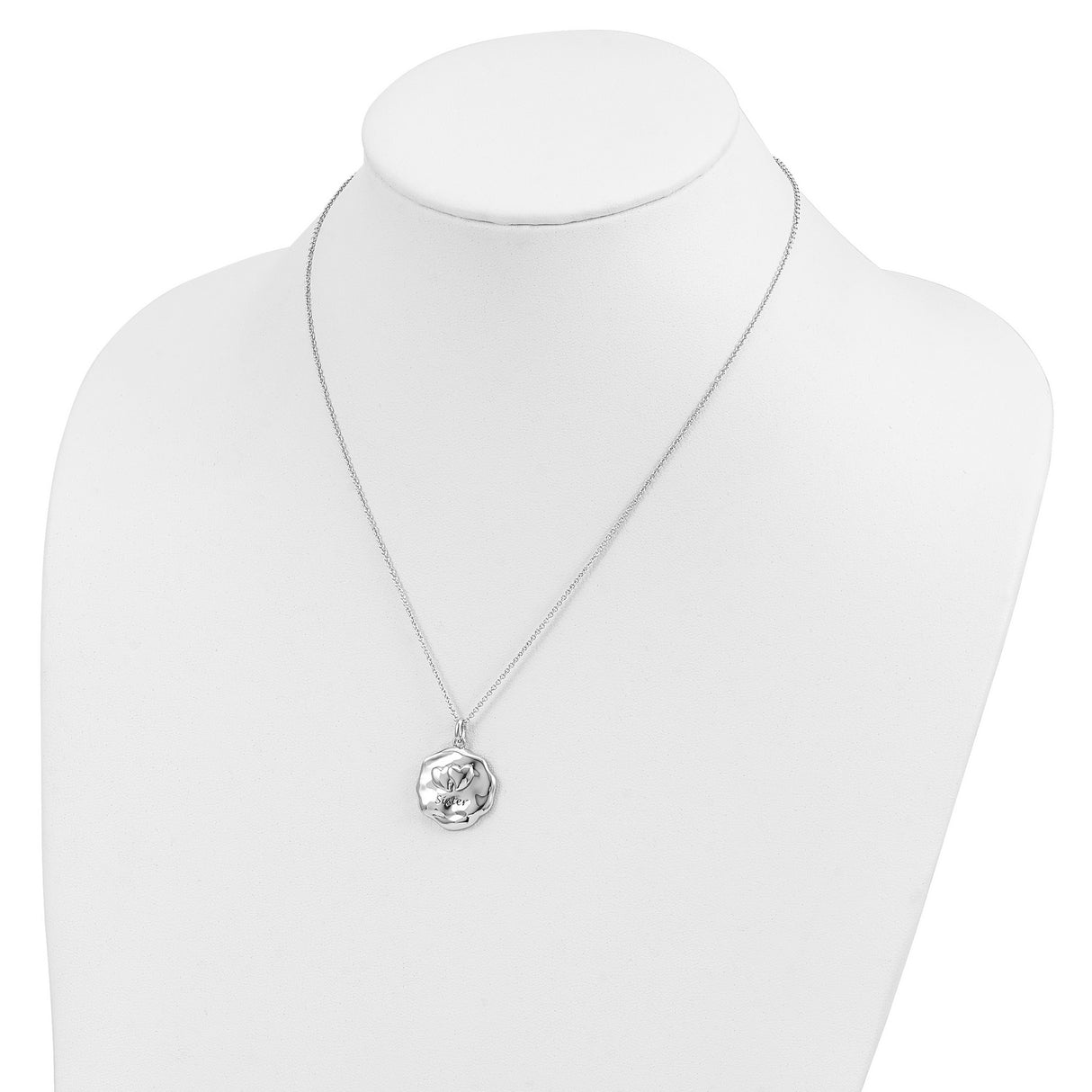 Antiqued For You My Sister 18in. Necklace Charm Pendant in Real 925 Sterling Silver