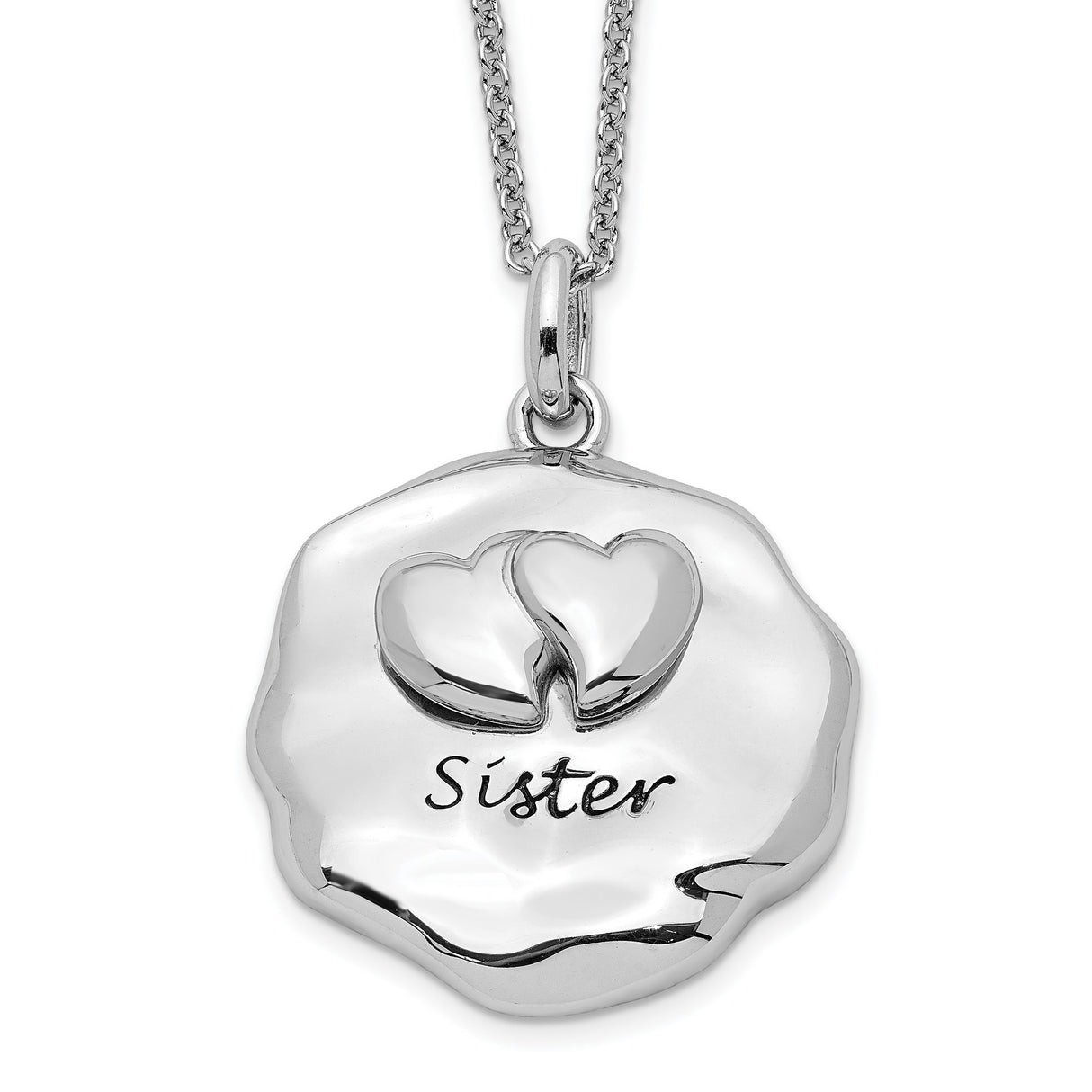 Antiqued For You My Sister 18in. Necklace Charm Pendant in Real 925 Sterling Silver