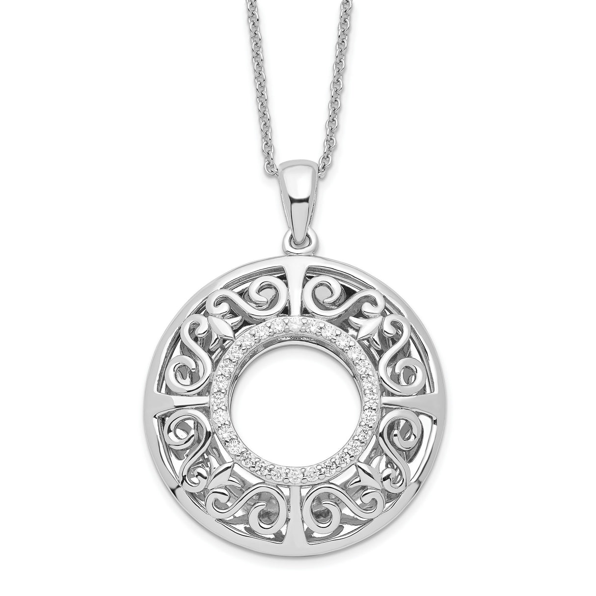 Antiqued CZ I Love You More 18in. Necklace Charm Pendant in Real 925 Sterling Silver