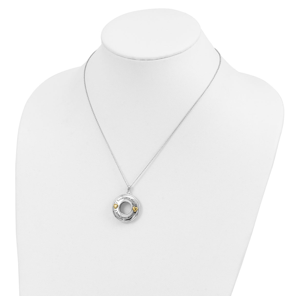 Antiqued CZ I Love You More 18in. Necklace Charm Pendant in Real 925 Sterling Silver