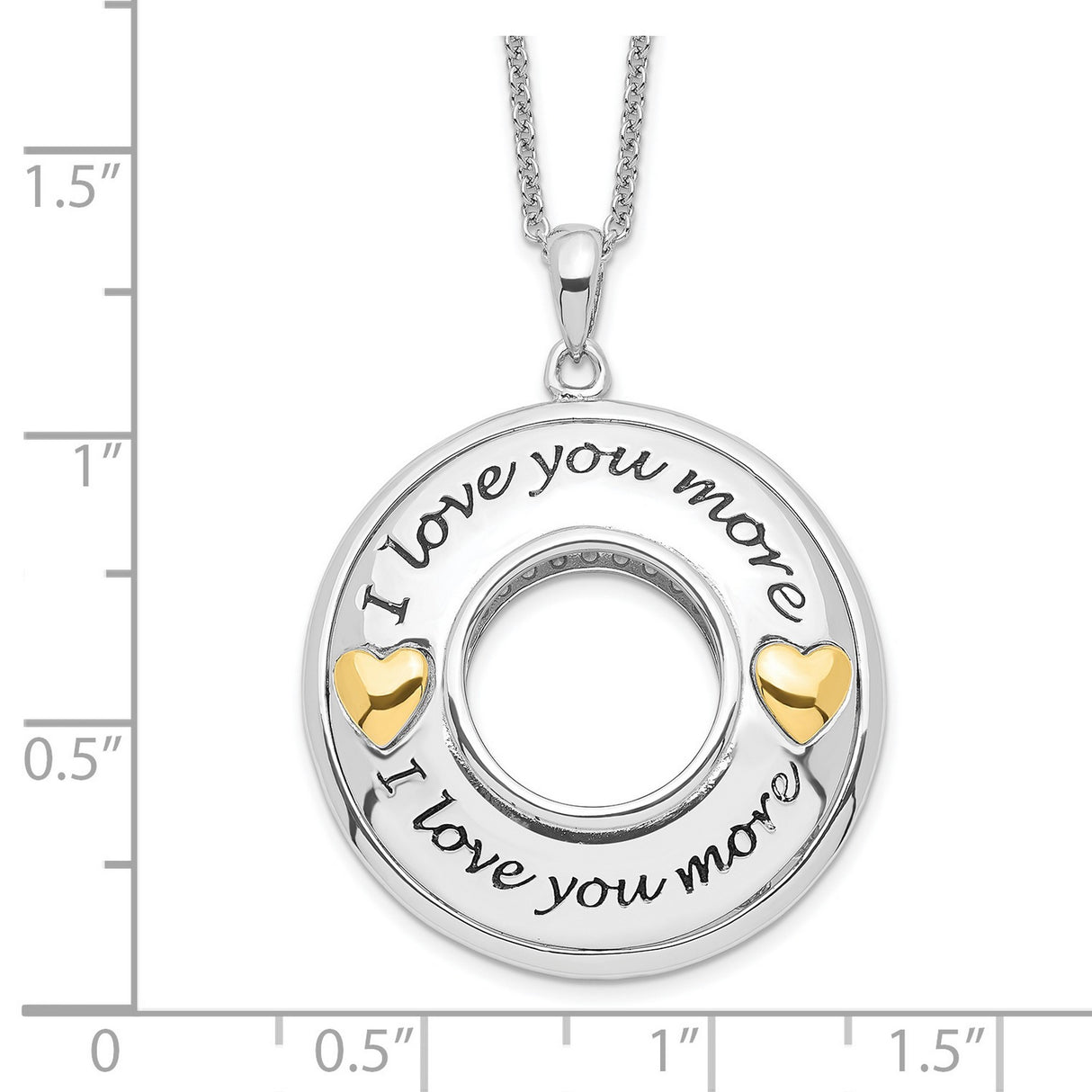 Antiqued CZ I Love You More 18in. Necklace Charm Pendant in Real 925 Sterling Silver
