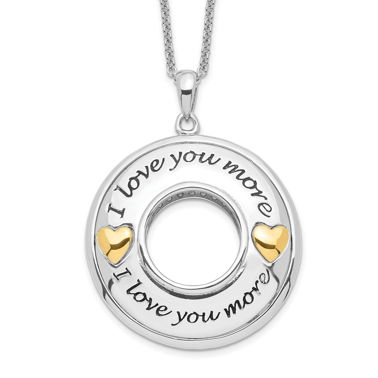 Antiqued CZ I Love You More 18in. Necklace Charm Pendant in Real 925 Sterling Silver