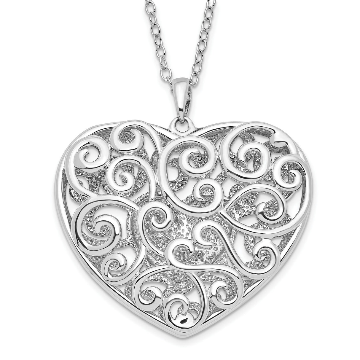 Antiqued Heart Of Support 18in. Necklace Charm Pendant in Real 925 Sterling Silver