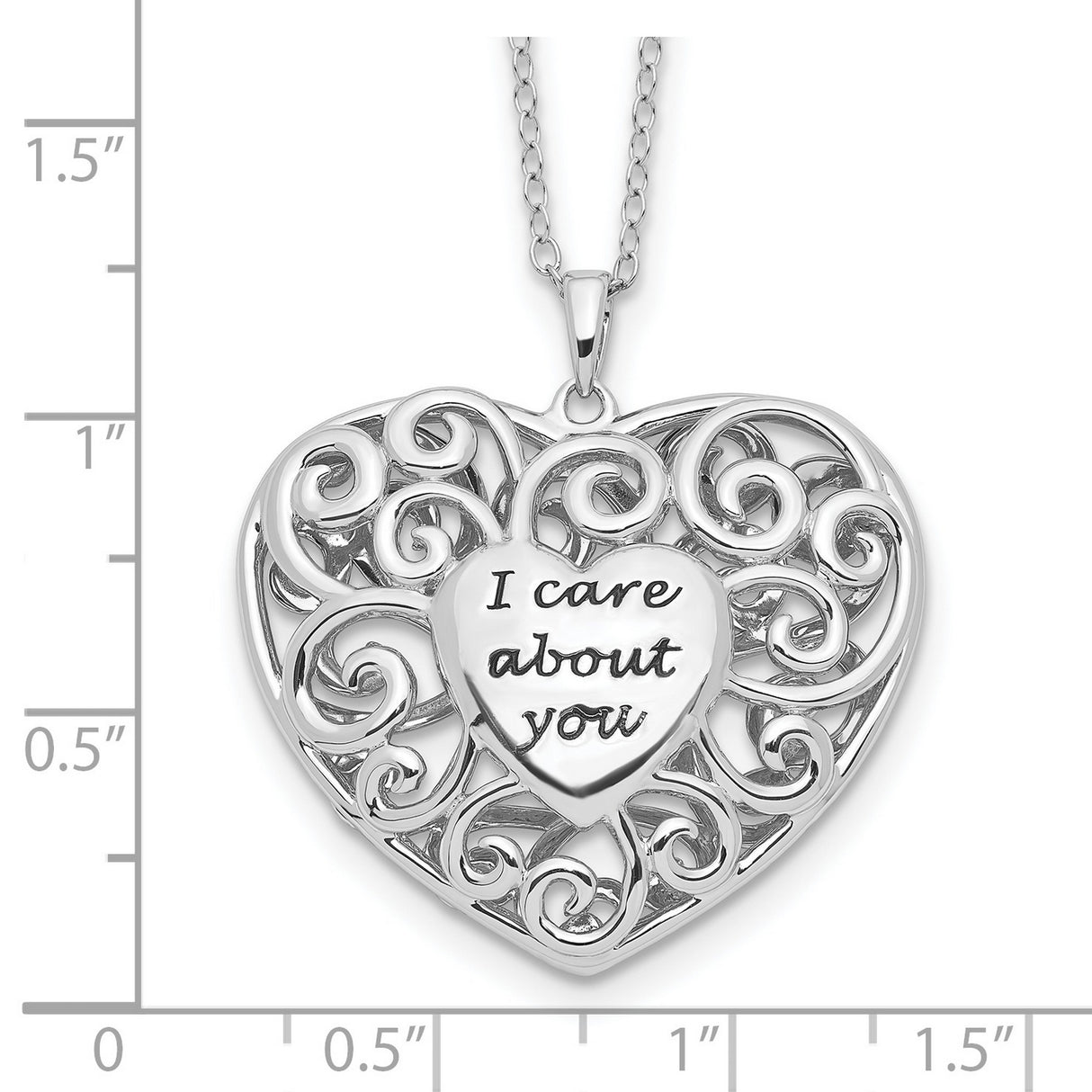 Antiqued Heart Of Support 18in. Necklace Charm Pendant in Real 925 Sterling Silver