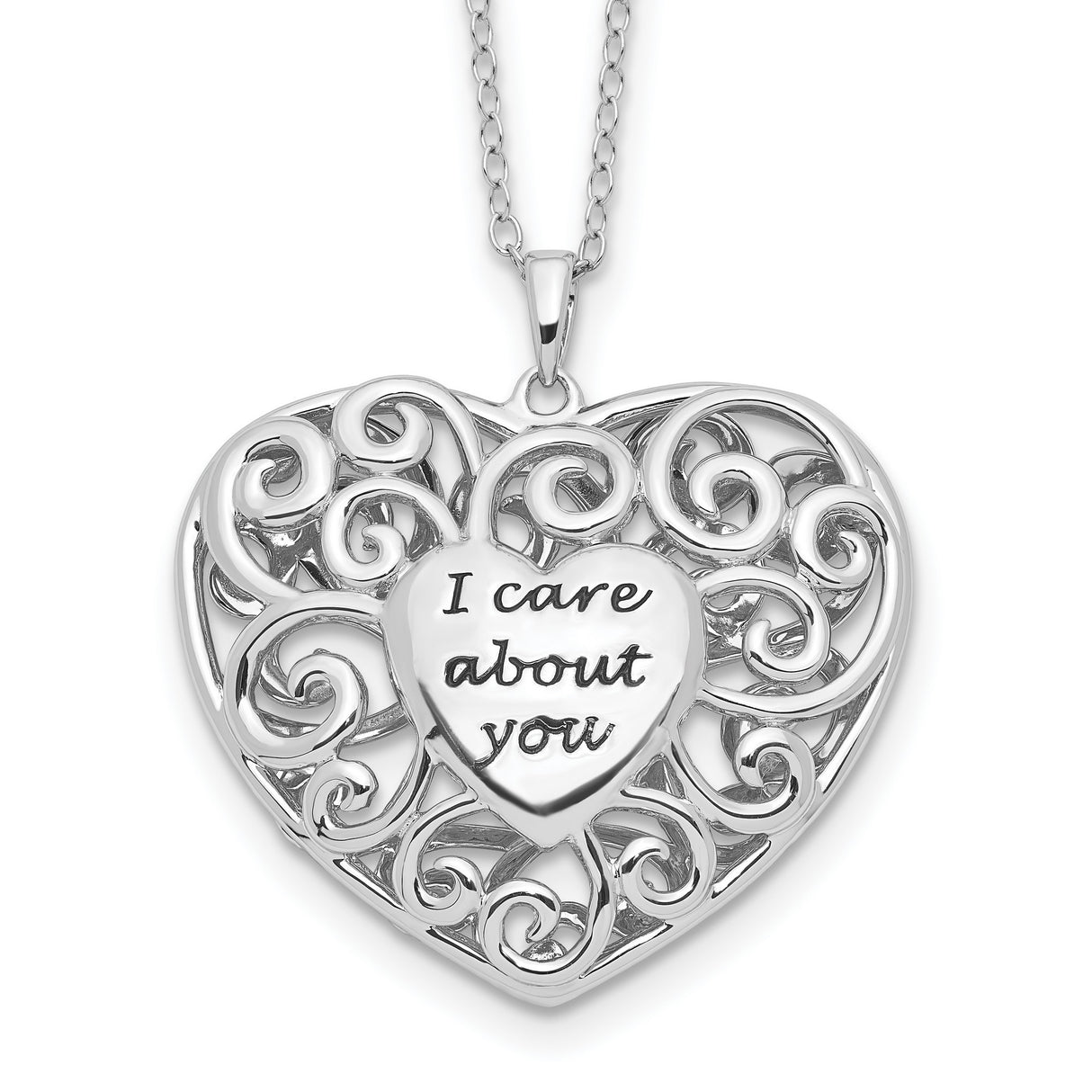 Antiqued Heart Of Support 18in. Necklace Charm Pendant in Real 925 Sterling Silver