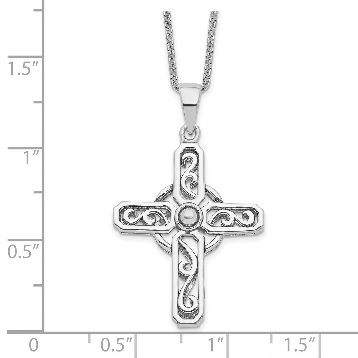 Sterling Silver Cross Pendant with Scroll Design and Beveled Edges, Celtic Style