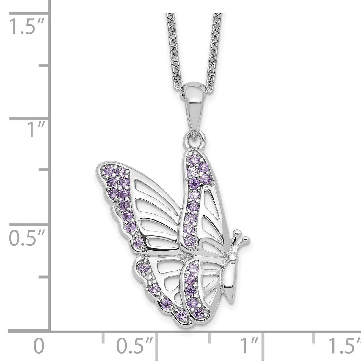 CZ Never Give Up Butterfly 18in. Necklace Charm Pendant in Real 925 Sterling Silver