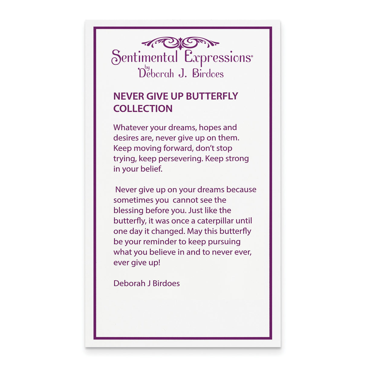 CZ Never Give Up Butterfly 18in. Necklace Charm Pendant in Real 925 Sterling Silver