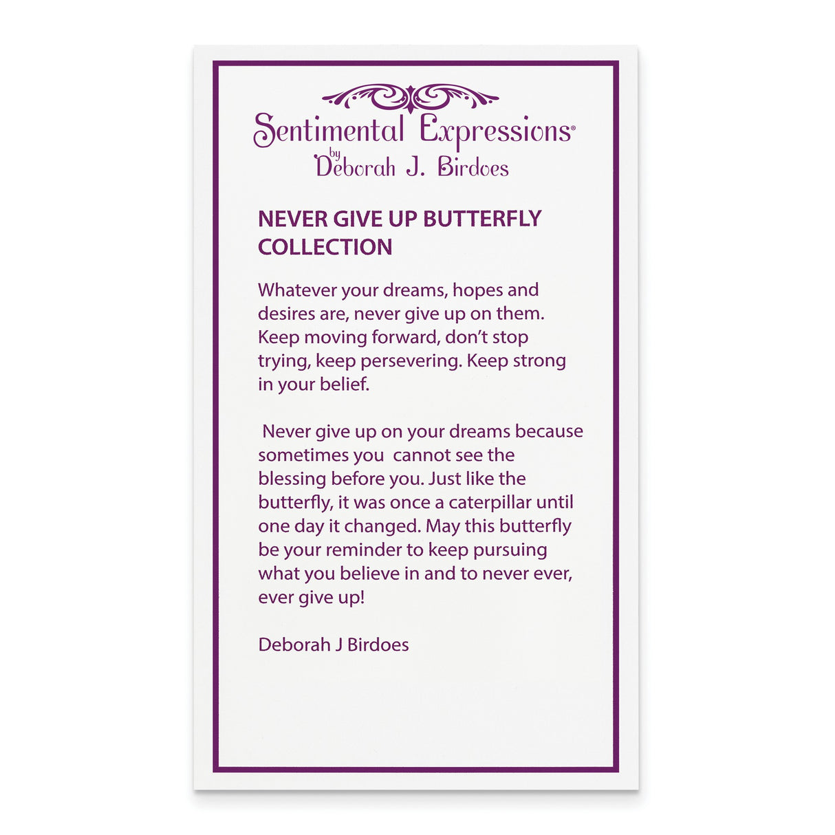 CZ Never Give Up Butterfly 18in. Necklace Charm Pendant in Real 925 Sterling Silver