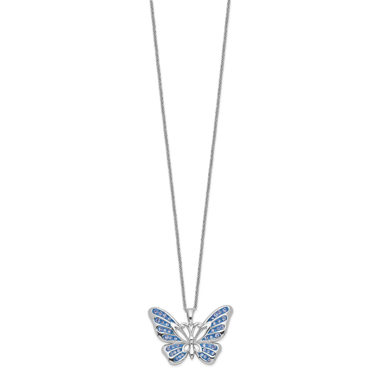 Crystal Never Give Up Butterfly 18in Necklace Charm Pendant in Real 925 Sterling Silver