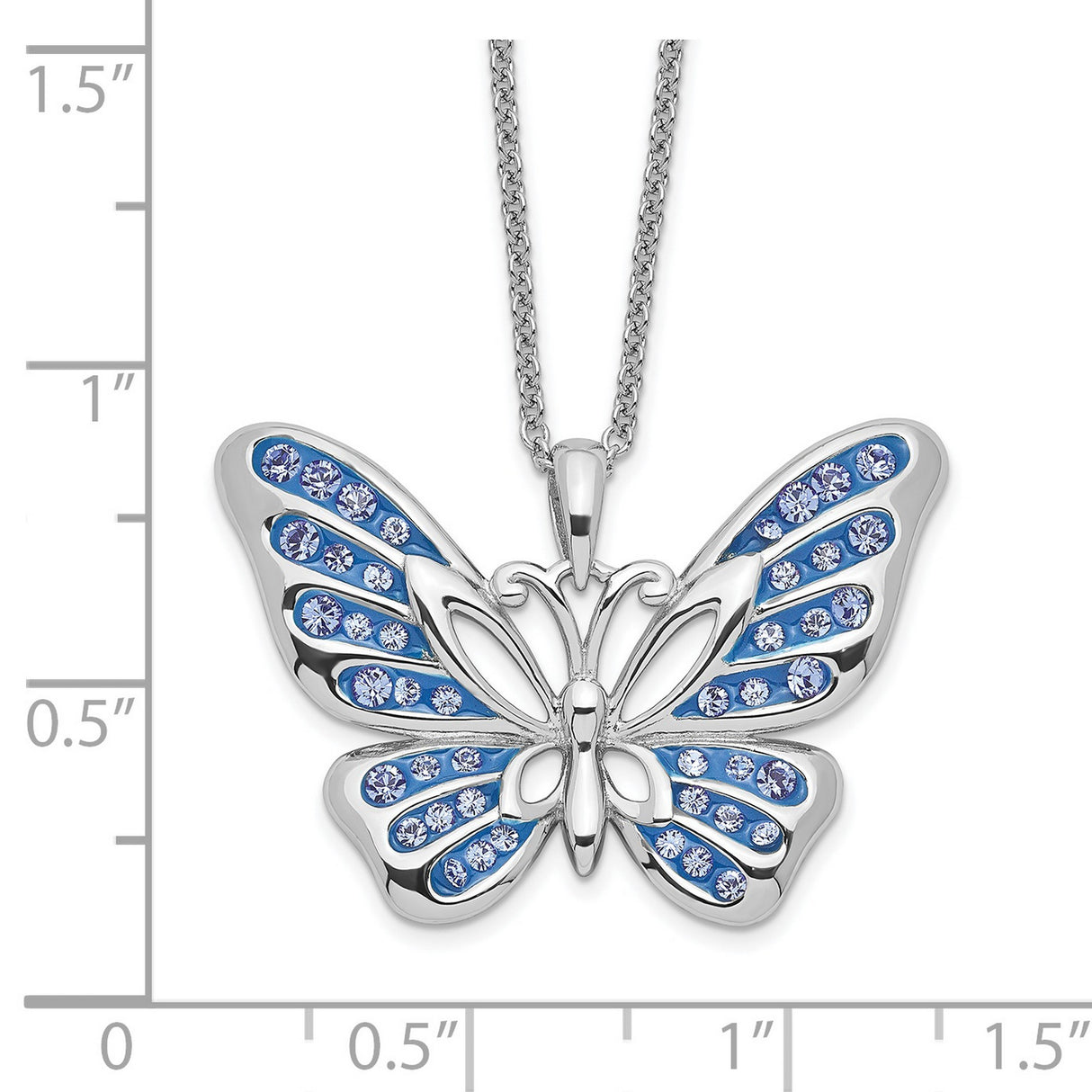 Crystal Never Give Up Butterfly 18in Necklace Charm Pendant in Real 925 Sterling Silver