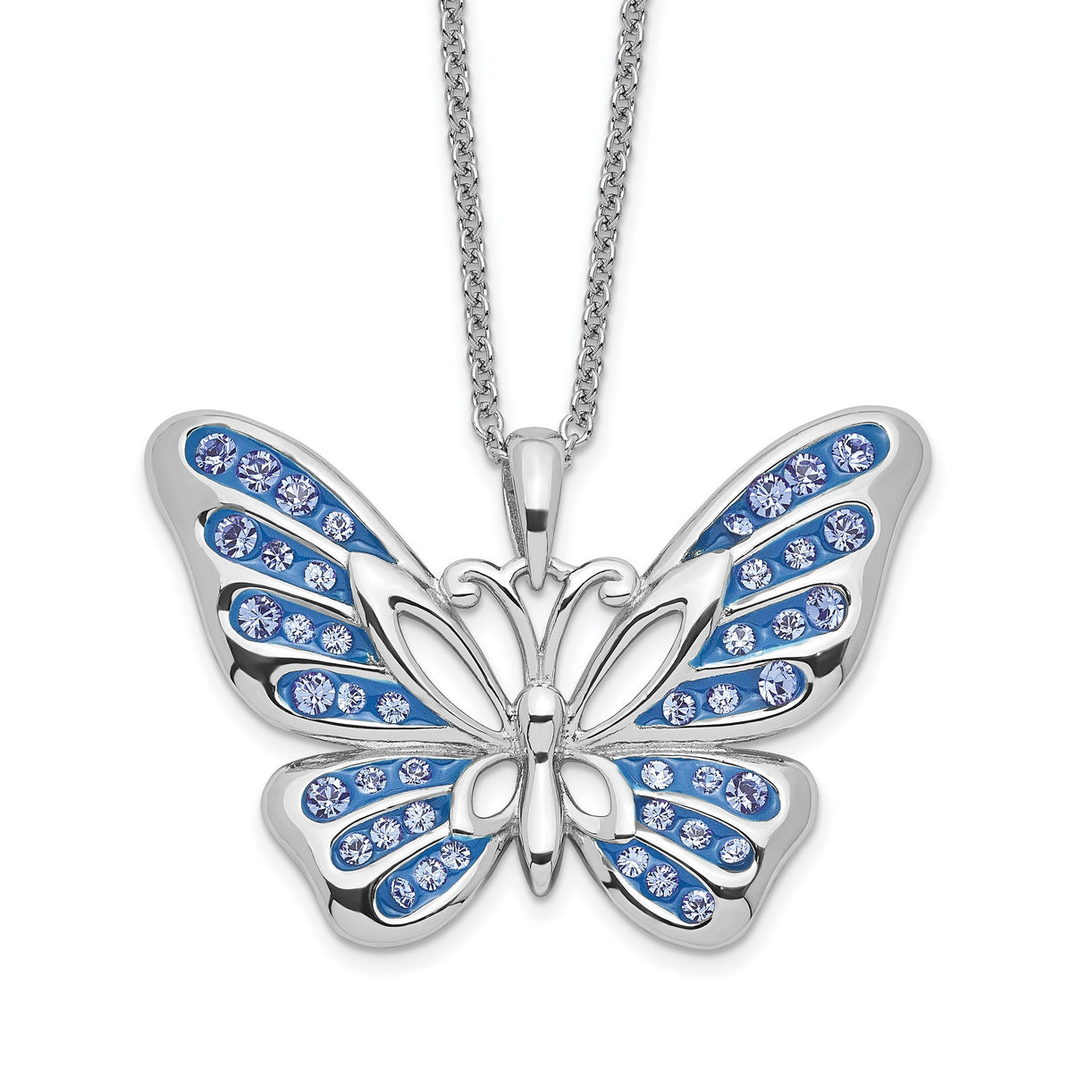Crystal Never Give Up Butterfly 18in Necklace Charm Pendant in Real 925 Sterling Silver
