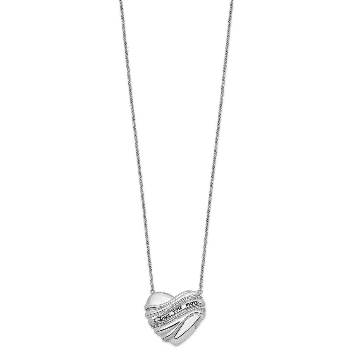Antiqued I Love You More 18in. Necklace Charm Pendant in Real 925 Sterling Silver