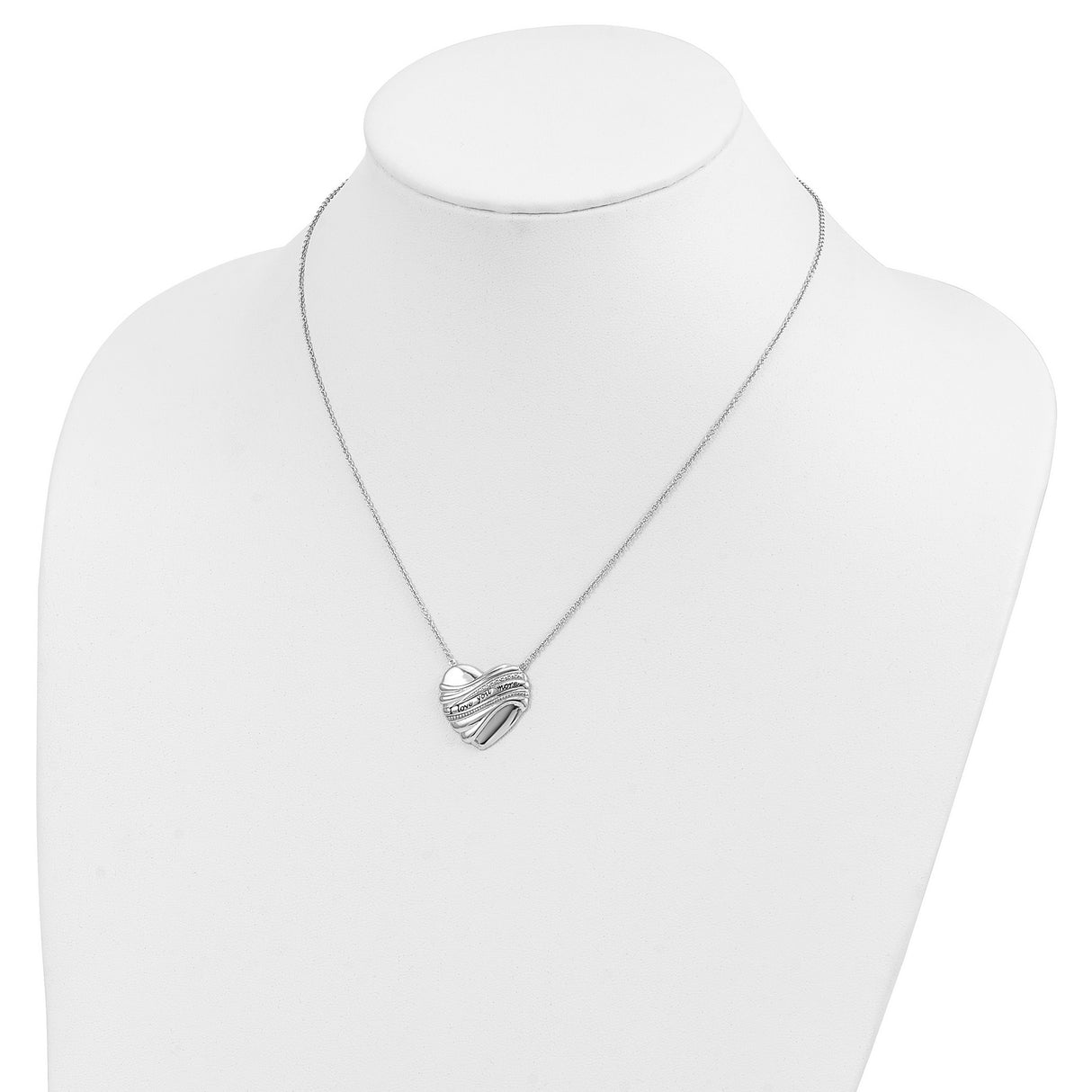 Antiqued I Love You More 18in. Necklace Charm Pendant in Real 925 Sterling Silver