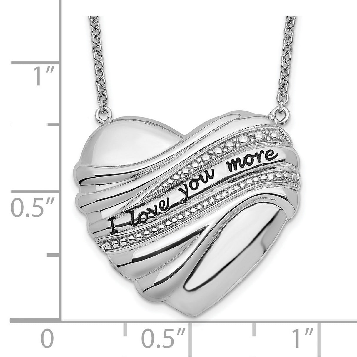 Antiqued I Love You More 18in. Necklace Charm Pendant in Real 925 Sterling Silver