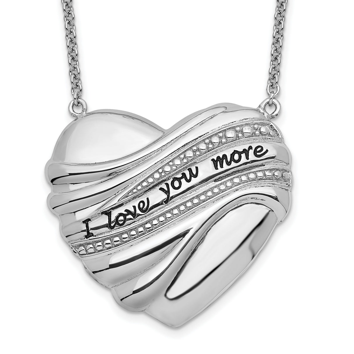 Antiqued I Love You More 18in. Necklace Charm Pendant in Real 925 Sterling Silver