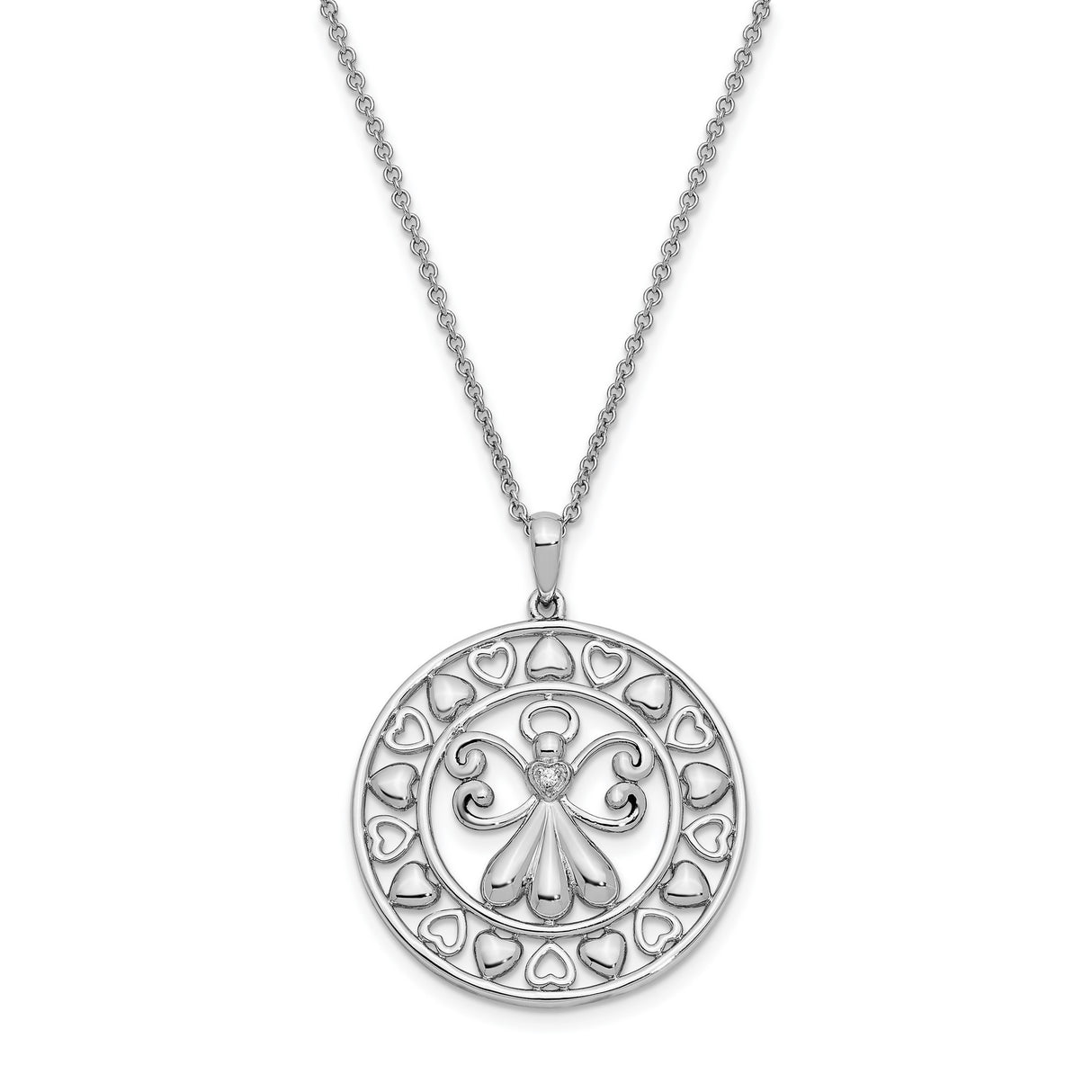 CZ Angels On Assignment 18in. Necklace Charm Pendant in Real 925 Sterling Silver
