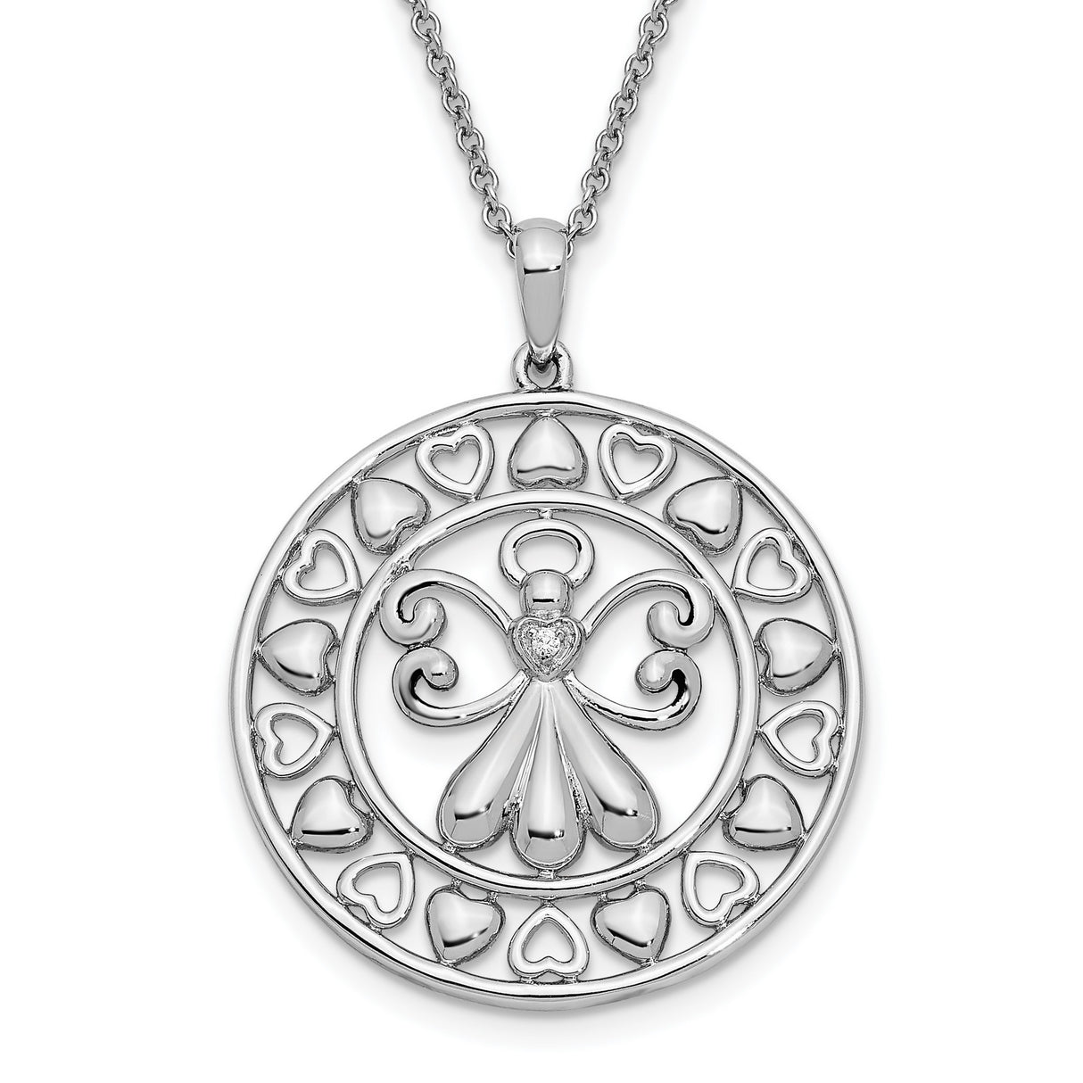 CZ Angels On Assignment 18in. Necklace Charm Pendant in Real 925 Sterling Silver